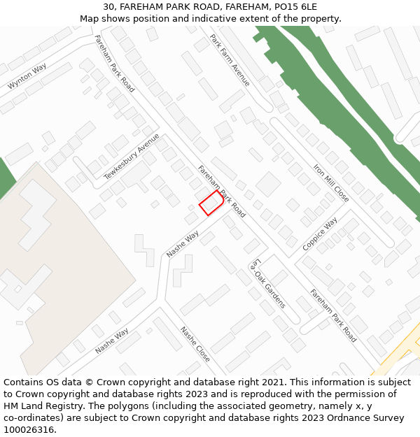 30, FAREHAM PARK ROAD, FAREHAM, PO15 6LE: Location map and indicative extent of plot