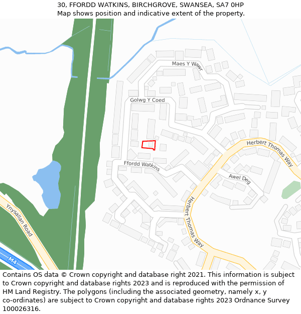 30, FFORDD WATKINS, BIRCHGROVE, SWANSEA, SA7 0HP: Location map and indicative extent of plot