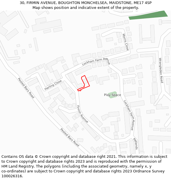 30, FIRMIN AVENUE, BOUGHTON MONCHELSEA, MAIDSTONE, ME17 4SP: Location map and indicative extent of plot