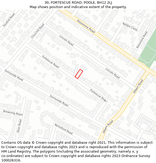 30, FORTESCUE ROAD, POOLE, BH12 2LJ: Location map and indicative extent of plot