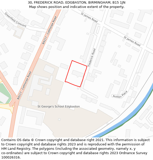 30, FREDERICK ROAD, EDGBASTON, BIRMINGHAM, B15 1JN: Location map and indicative extent of plot