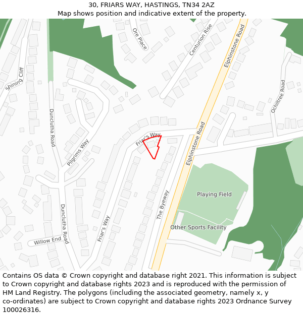 30, FRIARS WAY, HASTINGS, TN34 2AZ: Location map and indicative extent of plot