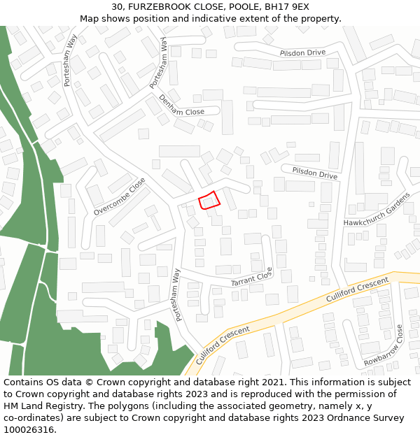 30, FURZEBROOK CLOSE, POOLE, BH17 9EX: Location map and indicative extent of plot