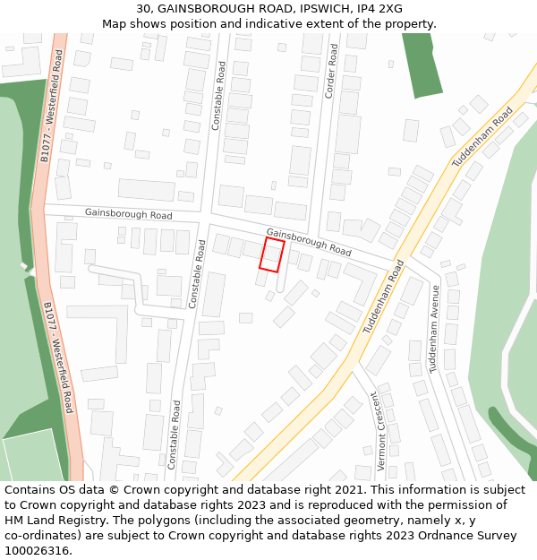 30, GAINSBOROUGH ROAD, IPSWICH, IP4 2XG: Location map and indicative extent of plot