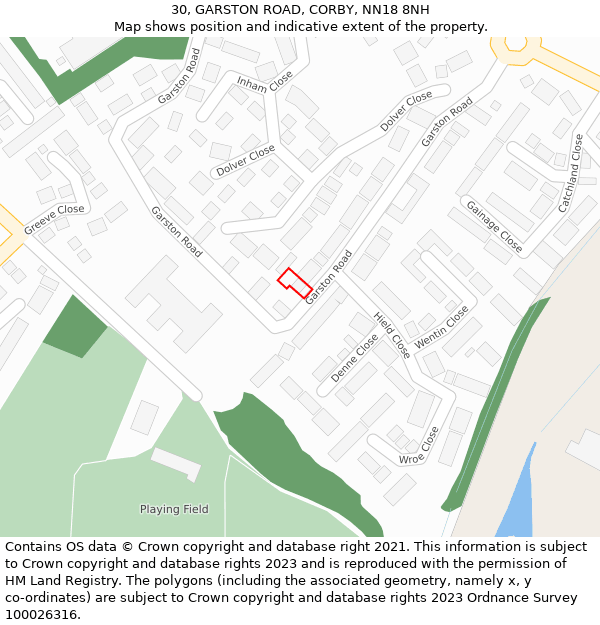 30, GARSTON ROAD, CORBY, NN18 8NH: Location map and indicative extent of plot