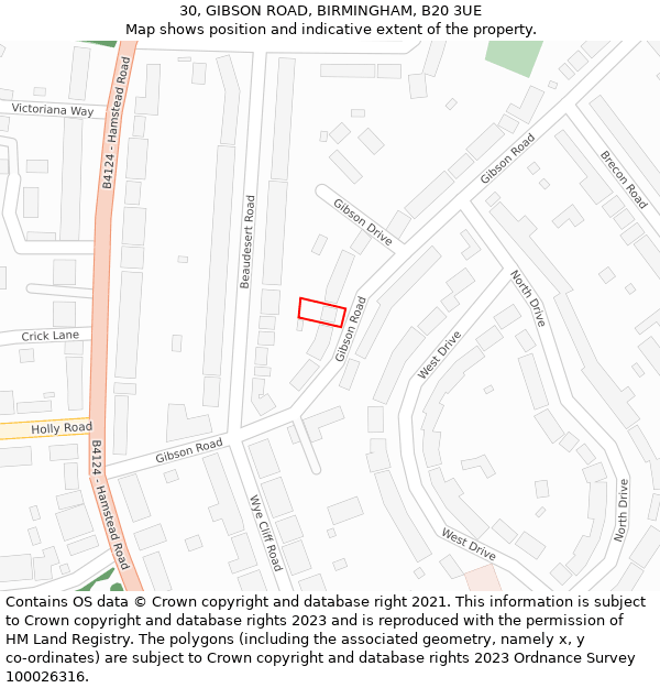 30, GIBSON ROAD, BIRMINGHAM, B20 3UE: Location map and indicative extent of plot
