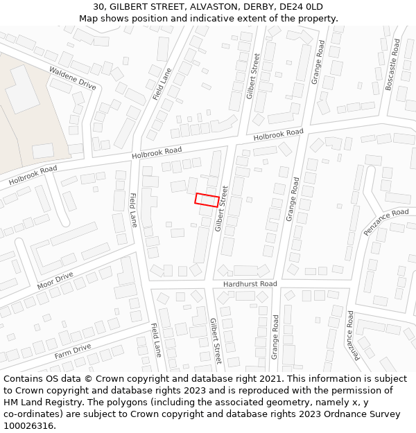 30, GILBERT STREET, ALVASTON, DERBY, DE24 0LD: Location map and indicative extent of plot