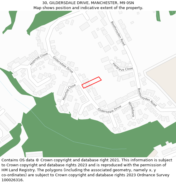 30, GILDERSDALE DRIVE, MANCHESTER, M9 0SN: Location map and indicative extent of plot