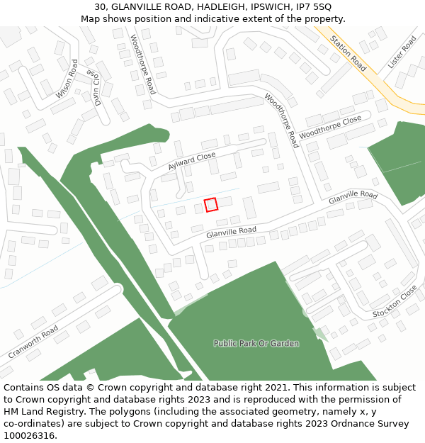 30, GLANVILLE ROAD, HADLEIGH, IPSWICH, IP7 5SQ: Location map and indicative extent of plot