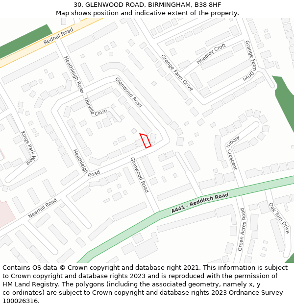 30, GLENWOOD ROAD, BIRMINGHAM, B38 8HF: Location map and indicative extent of plot