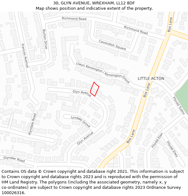 30, GLYN AVENUE, WREXHAM, LL12 8DF: Location map and indicative extent of plot