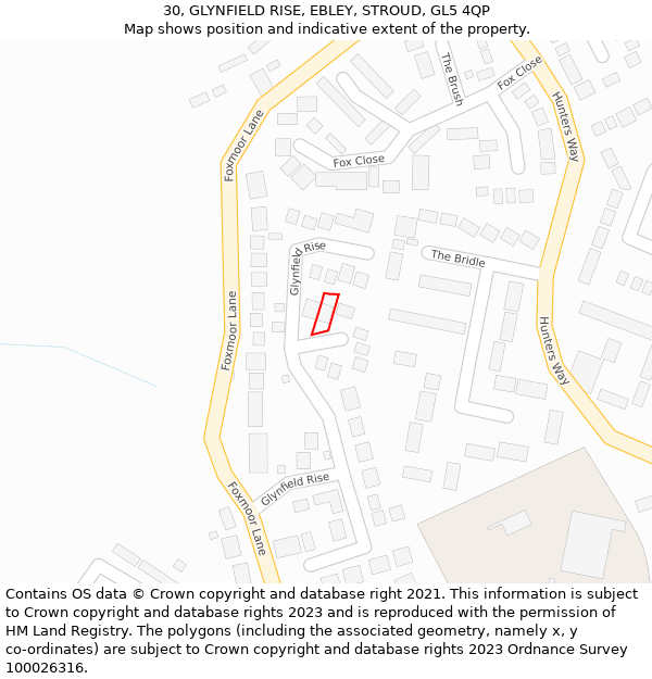 30, GLYNFIELD RISE, EBLEY, STROUD, GL5 4QP: Location map and indicative extent of plot