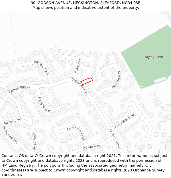 30, GODSON AVENUE, HECKINGTON, SLEAFORD, NG34 9SB: Location map and indicative extent of plot