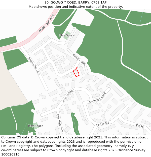30, GOLWG Y COED, BARRY, CF63 1AF: Location map and indicative extent of plot