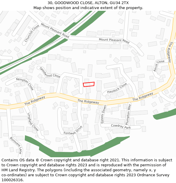 30, GOODWOOD CLOSE, ALTON, GU34 2TX: Location map and indicative extent of plot