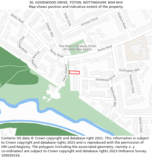 30, GOODWOOD DRIVE, TOTON, NOTTINGHAM, NG9 6HX: Location map and indicative extent of plot