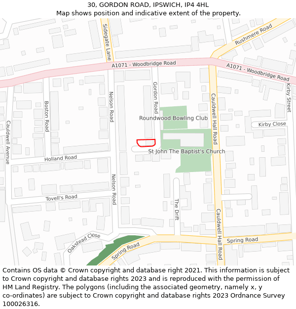 30, GORDON ROAD, IPSWICH, IP4 4HL: Location map and indicative extent of plot