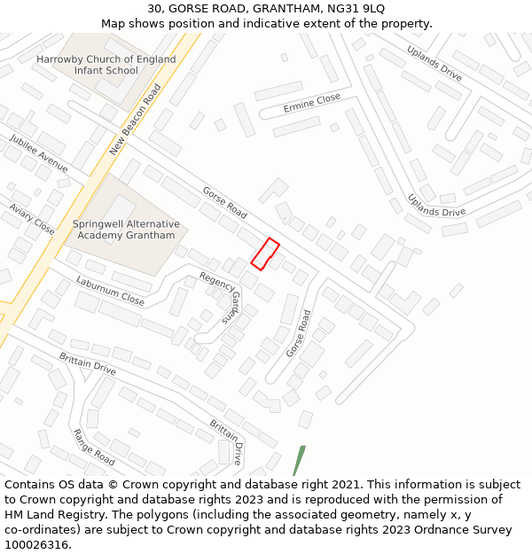 30, GORSE ROAD, GRANTHAM, NG31 9LQ: Location map and indicative extent of plot