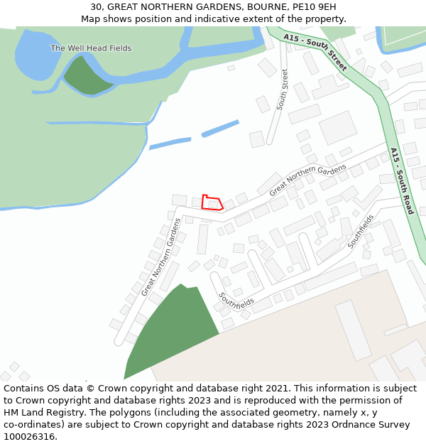 30, GREAT NORTHERN GARDENS, BOURNE, PE10 9EH: Location map and indicative extent of plot