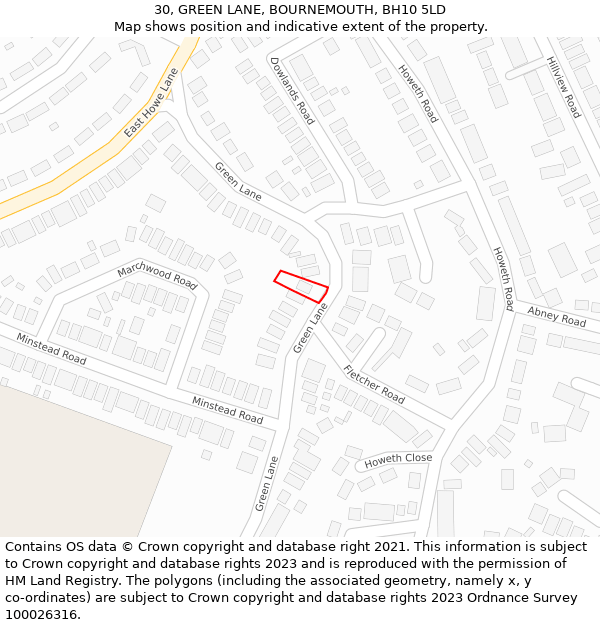 30, GREEN LANE, BOURNEMOUTH, BH10 5LD: Location map and indicative extent of plot
