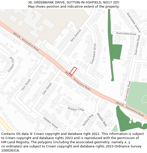 30, GREENBANK DRIVE, SUTTON-IN-ASHFIELD, NG17 2DY: Location map and indicative extent of plot