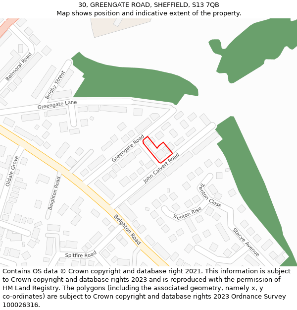 30, GREENGATE ROAD, SHEFFIELD, S13 7QB: Location map and indicative extent of plot