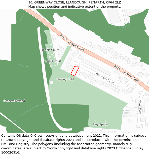 30, GREENWAY CLOSE, LLANDOUGH, PENARTH, CF64 2LZ: Location map and indicative extent of plot