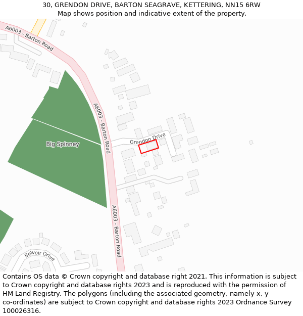 30, GRENDON DRIVE, BARTON SEAGRAVE, KETTERING, NN15 6RW: Location map and indicative extent of plot