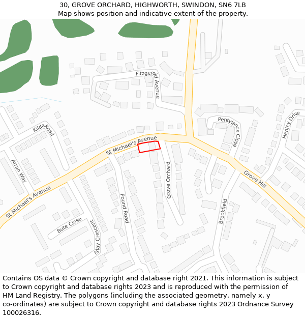 30, GROVE ORCHARD, HIGHWORTH, SWINDON, SN6 7LB: Location map and indicative extent of plot