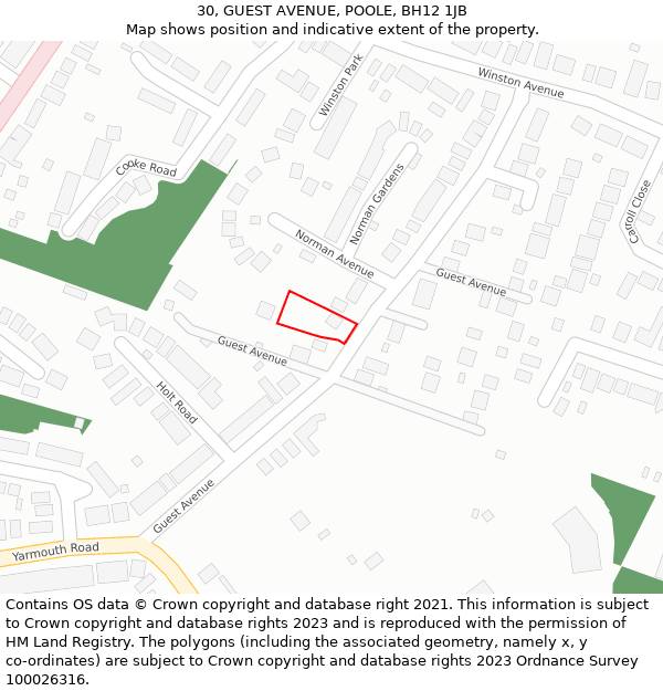 30, GUEST AVENUE, POOLE, BH12 1JB: Location map and indicative extent of plot