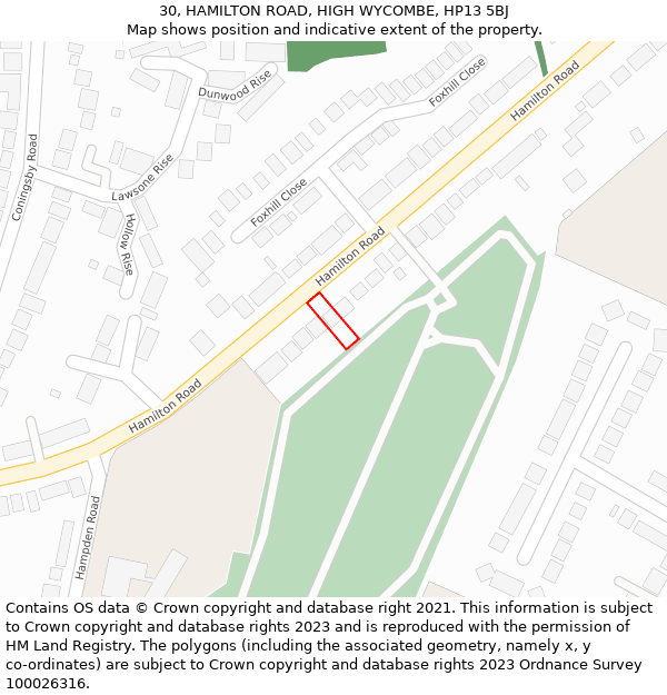 30, HAMILTON ROAD, HIGH WYCOMBE, HP13 5BJ: Location map and indicative extent of plot