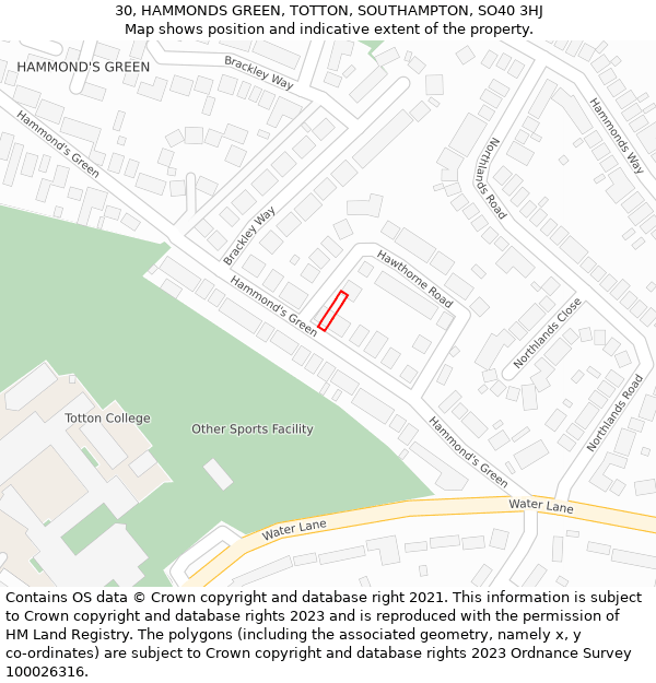 30, HAMMONDS GREEN, TOTTON, SOUTHAMPTON, SO40 3HJ: Location map and indicative extent of plot