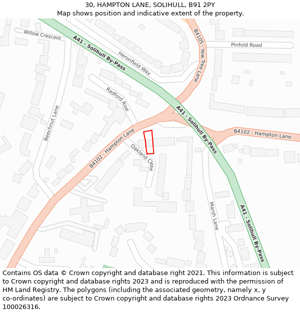 30, HAMPTON LANE, SOLIHULL, B91 2PY: Location map and indicative extent of plot