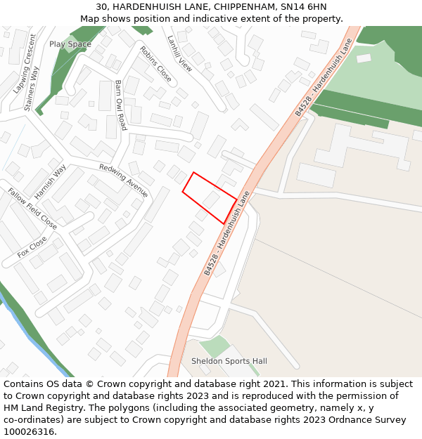 30, HARDENHUISH LANE, CHIPPENHAM, SN14 6HN: Location map and indicative extent of plot