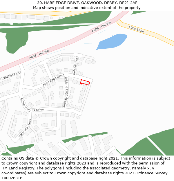 30, HARE EDGE DRIVE, OAKWOOD, DERBY, DE21 2AF: Location map and indicative extent of plot