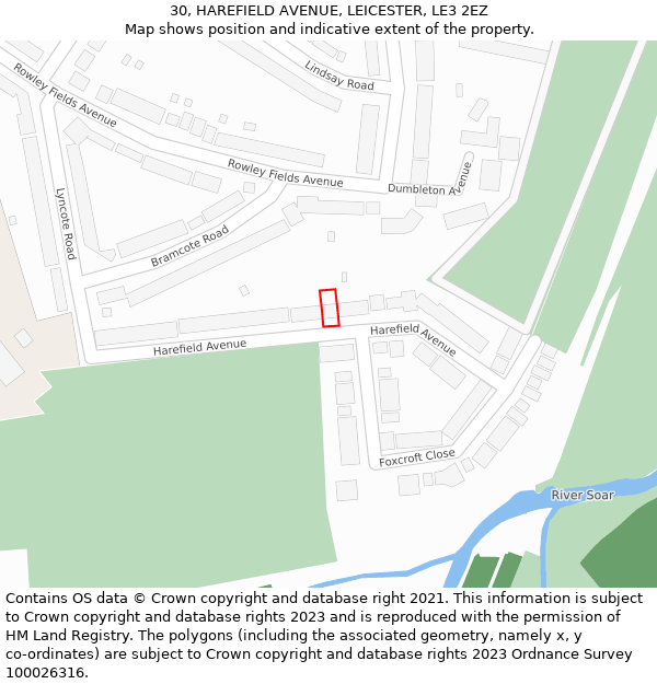 30, HAREFIELD AVENUE, LEICESTER, LE3 2EZ: Location map and indicative extent of plot