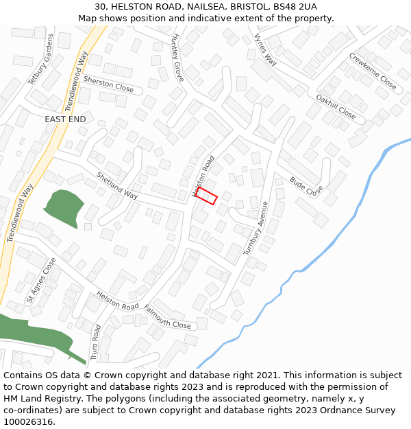 30, HELSTON ROAD, NAILSEA, BRISTOL, BS48 2UA: Location map and indicative extent of plot