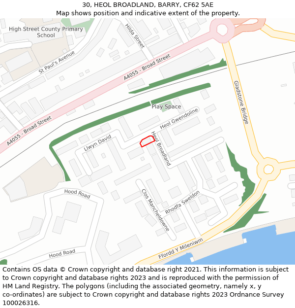 30, HEOL BROADLAND, BARRY, CF62 5AE: Location map and indicative extent of plot