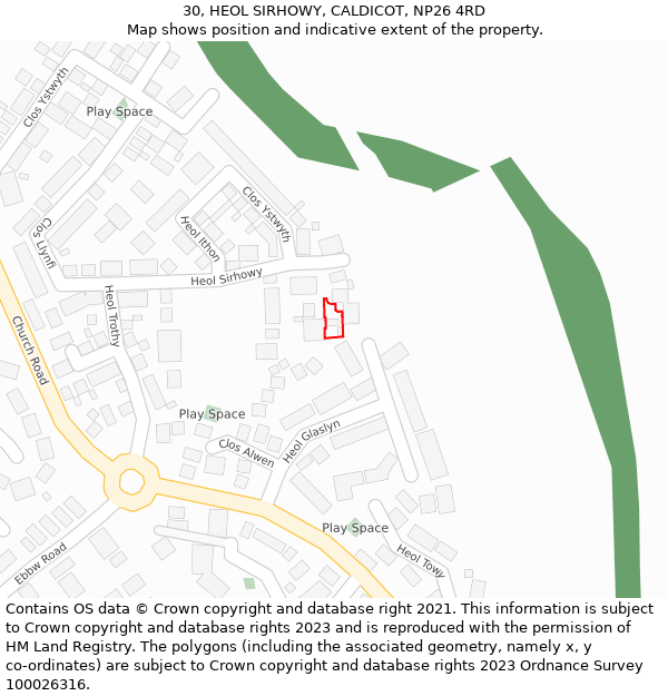 30, HEOL SIRHOWY, CALDICOT, NP26 4RD: Location map and indicative extent of plot