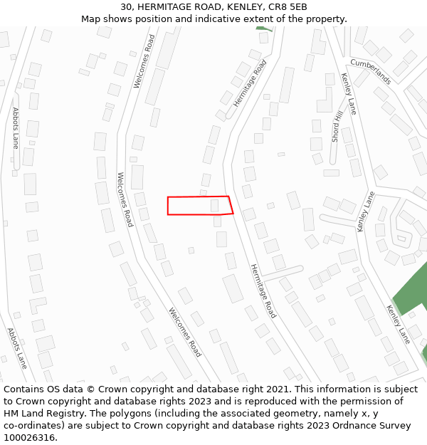 30, HERMITAGE ROAD, KENLEY, CR8 5EB: Location map and indicative extent of plot