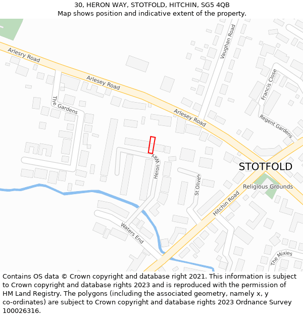 30, HERON WAY, STOTFOLD, HITCHIN, SG5 4QB: Location map and indicative extent of plot