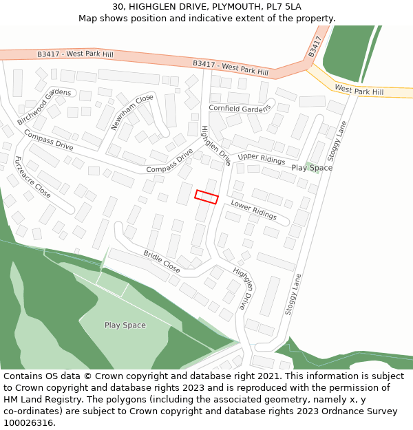 30, HIGHGLEN DRIVE, PLYMOUTH, PL7 5LA: Location map and indicative extent of plot