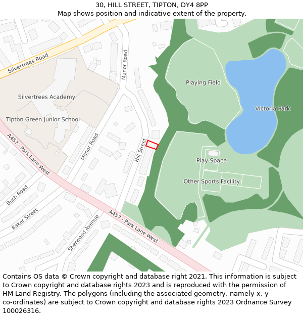 30, HILL STREET, TIPTON, DY4 8PP: Location map and indicative extent of plot