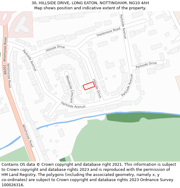 30, HILLSIDE DRIVE, LONG EATON, NOTTINGHAM, NG10 4AH: Location map and indicative extent of plot