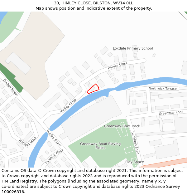 30, HIMLEY CLOSE, BILSTON, WV14 0LL: Location map and indicative extent of plot