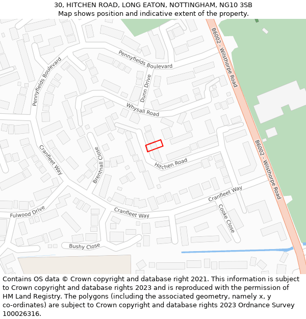 30, HITCHEN ROAD, LONG EATON, NOTTINGHAM, NG10 3SB: Location map and indicative extent of plot