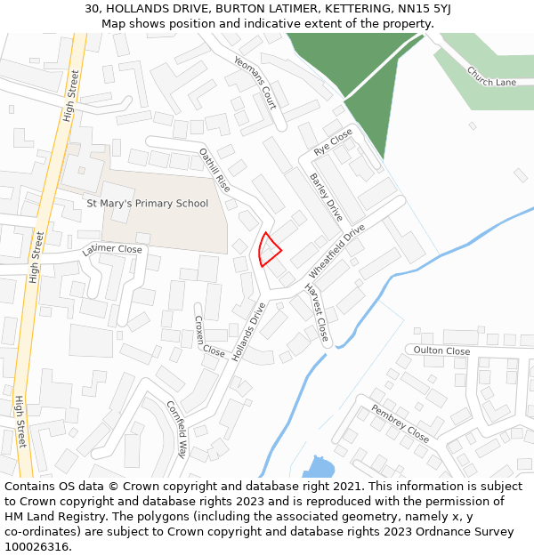 30, HOLLANDS DRIVE, BURTON LATIMER, KETTERING, NN15 5YJ: Location map and indicative extent of plot