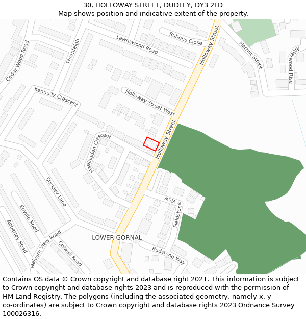 30, HOLLOWAY STREET, DUDLEY, DY3 2FD: Location map and indicative extent of plot