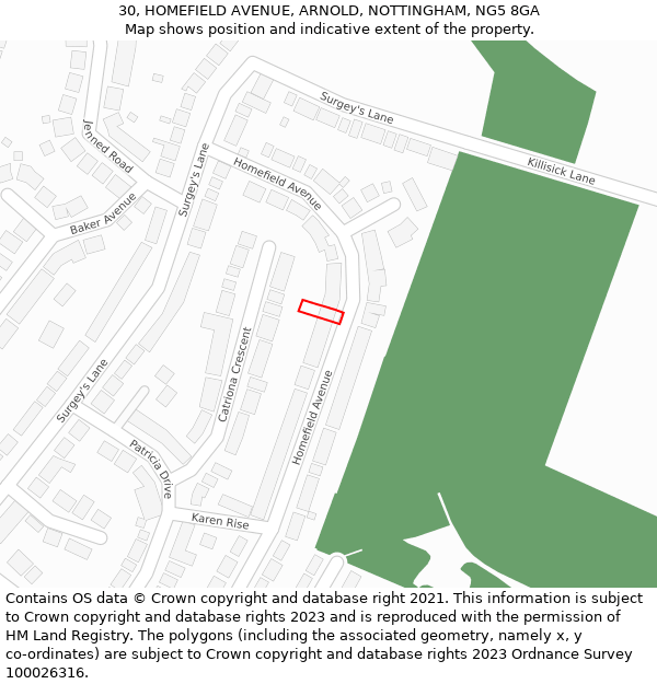 30, HOMEFIELD AVENUE, ARNOLD, NOTTINGHAM, NG5 8GA: Location map and indicative extent of plot