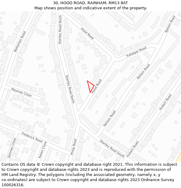 30, HOOD ROAD, RAINHAM, RM13 8AT: Location map and indicative extent of plot